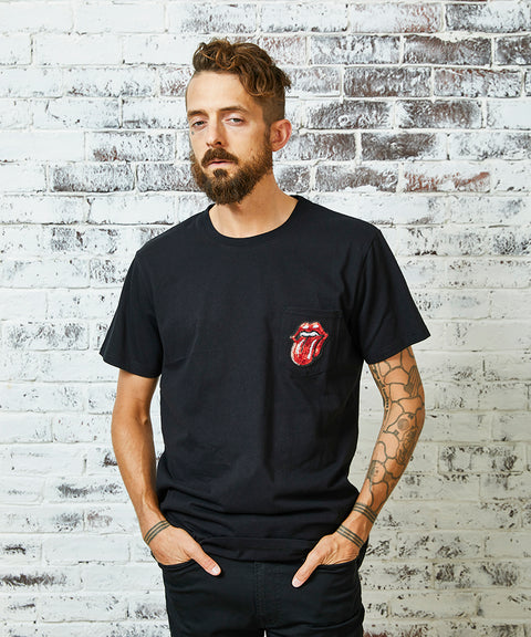 【50%OFF】【The Rolling Stones】TheRollingStones SEQUIN LICK POCKET T SHIRT(RSBA02W710)