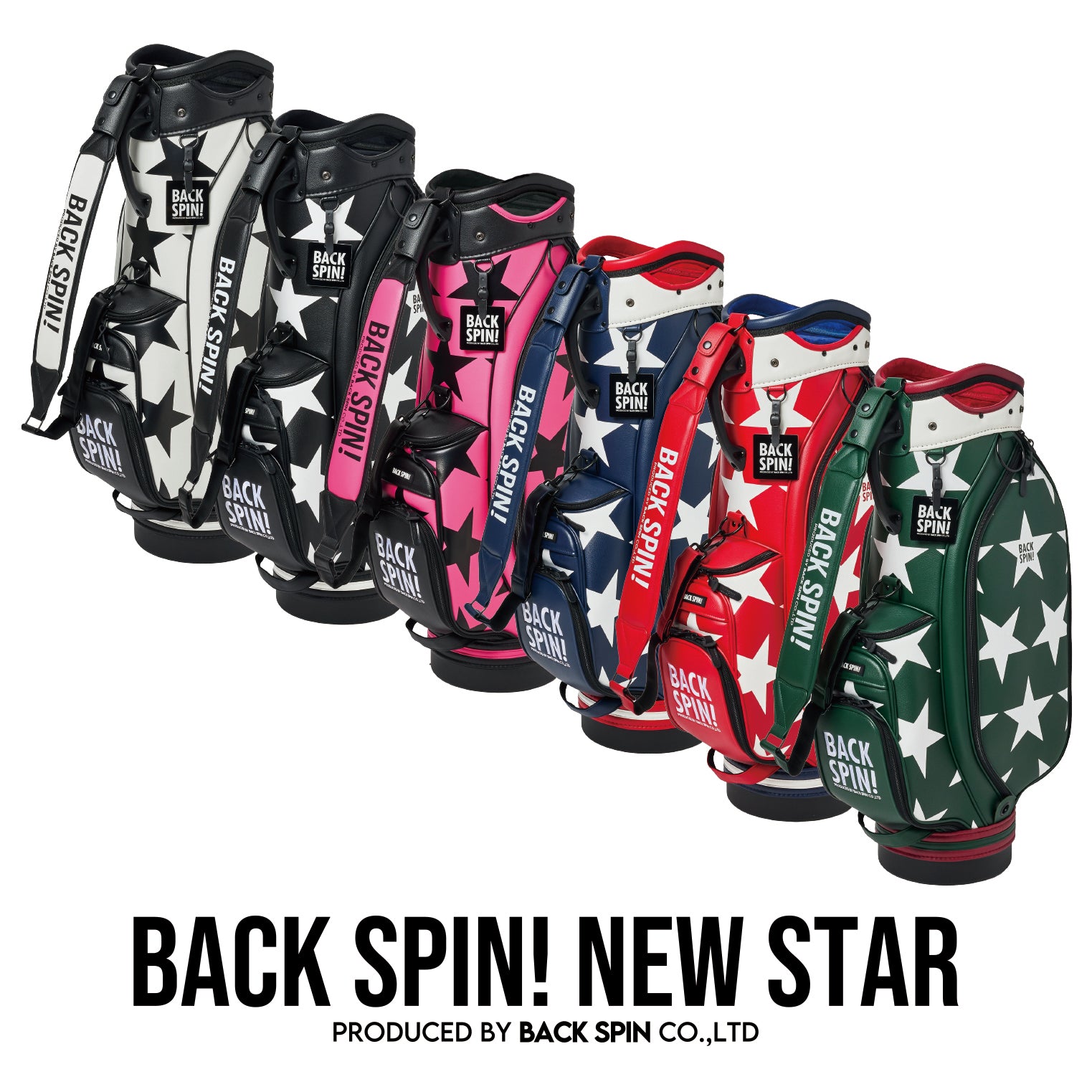 NEW【BACK SPIN!】GOLF BAG - STAR 2024-25 Model (White Black Navy Red Pink  Green)